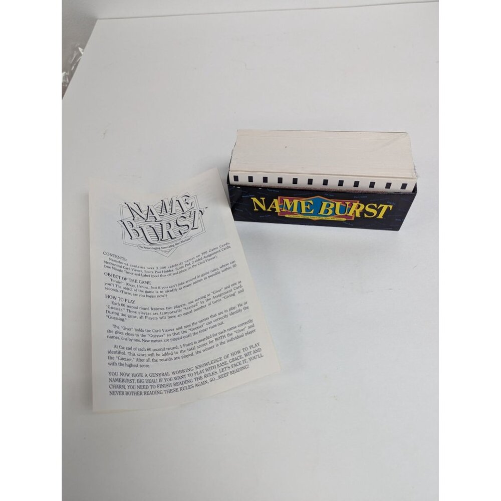 Name Burst Replacement Game Cards and Instructions
